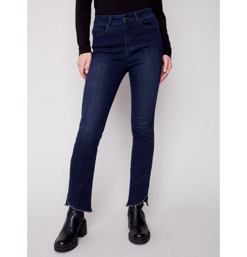 Bootcut Jeans with Asymmetrical Fringed Hem - Blue Black