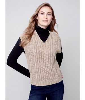 Cable Knit Sweater Vest - Truffle