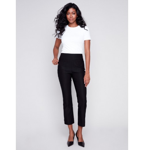 Capri Pants with Hem Slit - Black