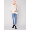 Cotton Blend Cable Knit Sweater - Ecru