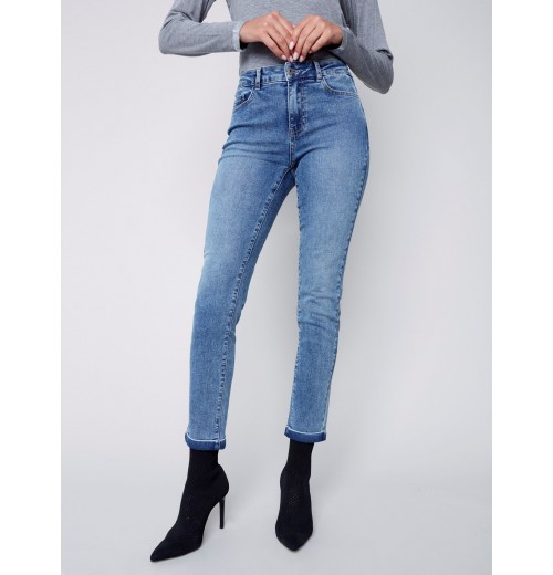 Cuffed Hem Jeans - Medium Blue