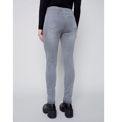 Cuffed Hem Jeans - Soft Gray