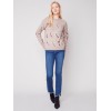 Embroidered Round Neck Sweater - Almond