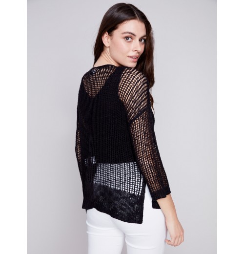 Fishnet Crochet Sweater - Black