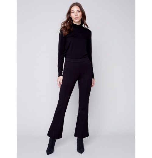 Flare Ponte Pants with Side Slits - Black