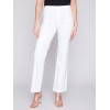 Flare Twill Pants with Decorative Buttons - White