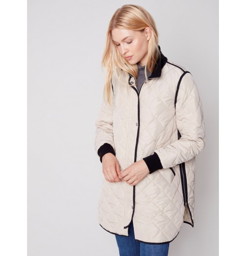 Long Quilted Puffer Jacket - Almond