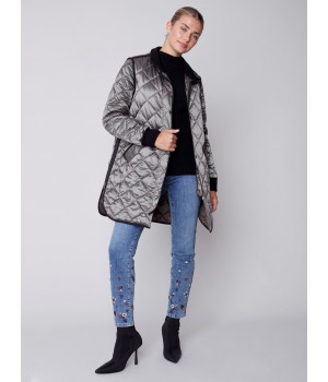 Long Quilted Puffer Jacket - Spruce