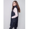 Long Quilted Puffer Vest with Hood - Black