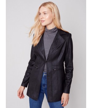 Long Vintage Faux Suede Jacket - Black