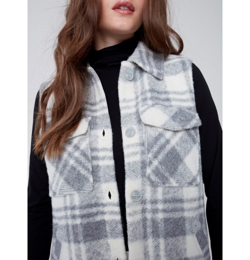 Plaid Boiled Wool Vest - Light Gray