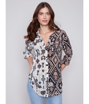 Printed Crinkle Georgette Blouse - Damask