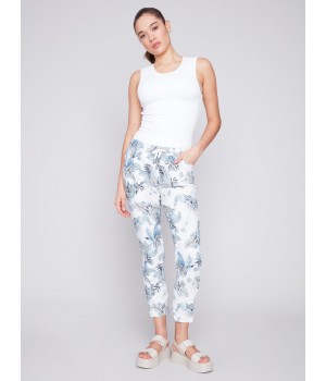 Printed Crinkle Jogger Pants - Summer Leaf