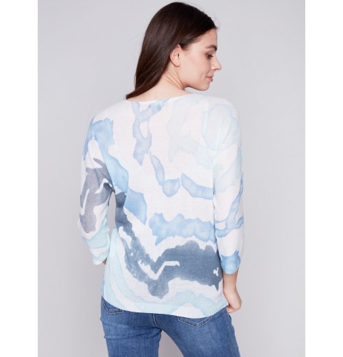 Printed Dolman Sweater - Indigo