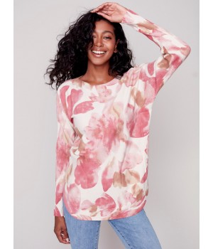 Printed Plush Knit Sweater - Orchid