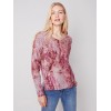 Printed Plush Knit V-Neck Sweater - Cinnamon