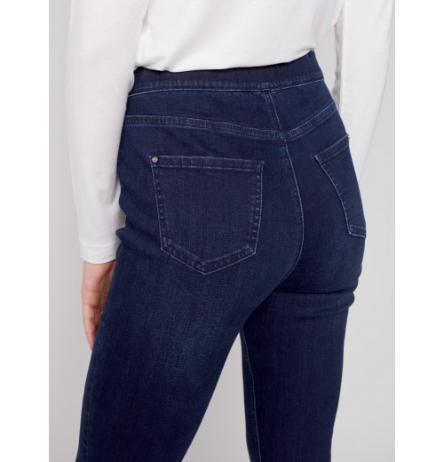 Pull-On Jeans with Snap Button Hem - Blue Black