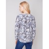 Reversible Printed Sweater with Frayed Edge - Denim