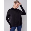 Satin Knit Top with Mock Neck - Black