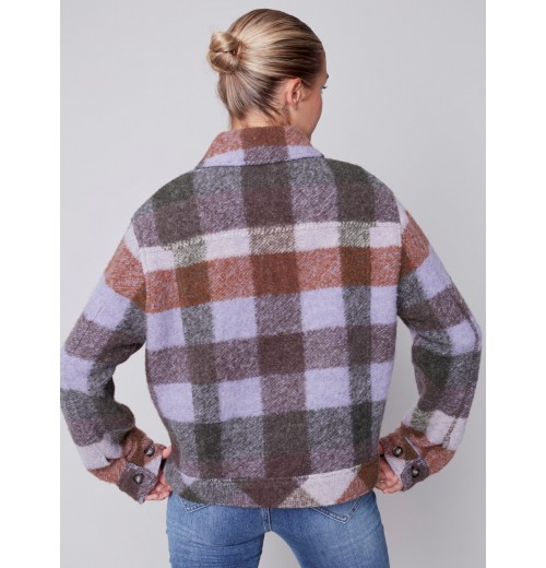 Short Plaid Boiled Wool Jacket - Spruce