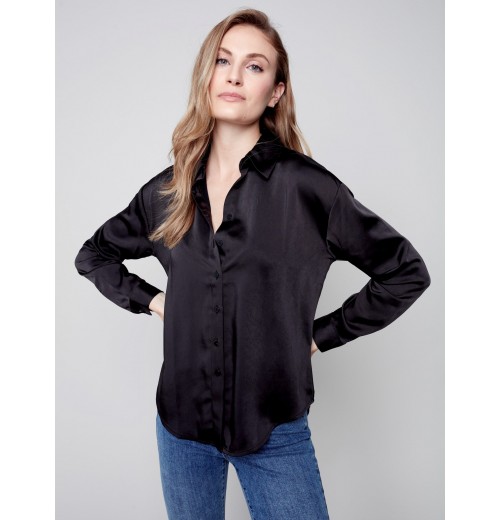 Solid Gutsy Satin Shirt - Black