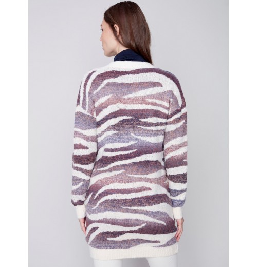 Space Dye Long Knit Cardigan - Amethyst