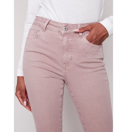 Stretchy Twill Pants with Tulip Hem - Powder