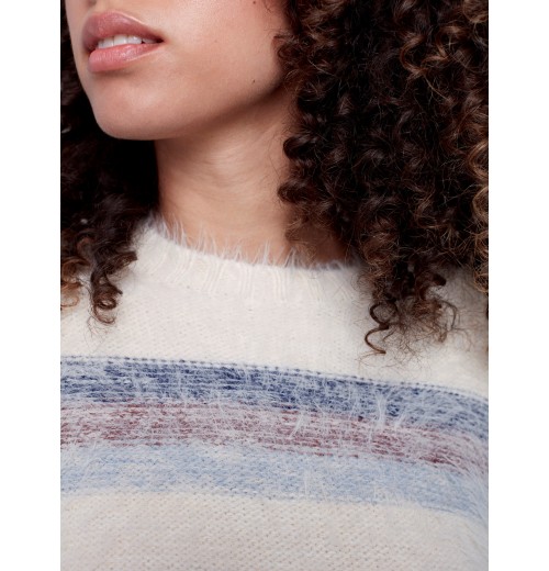 Striped Hairy Yarn Sweater - Multicolor