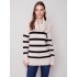 Striped Sweater with Cowl Neck - Almond