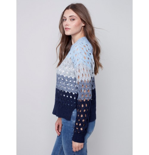 Striped Net Stitch Sweater - Indigo