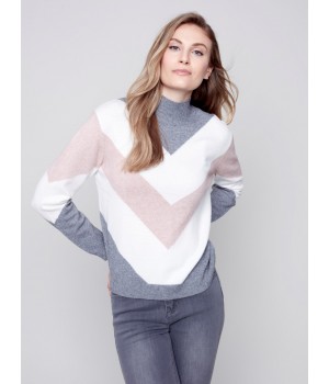 Sweater with Chevron Stripes - Powder