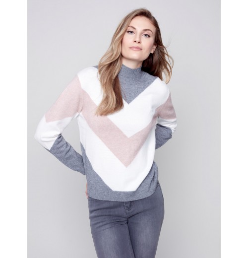 Sweater with Chevron Stripes - Powder