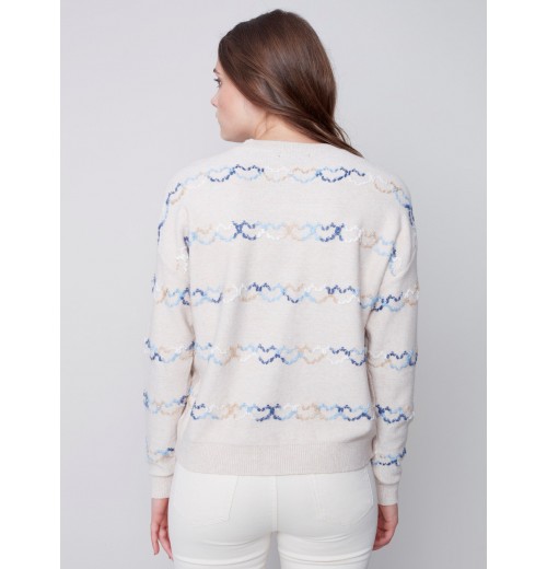 Sweater with Embroidered Hearts - Almond