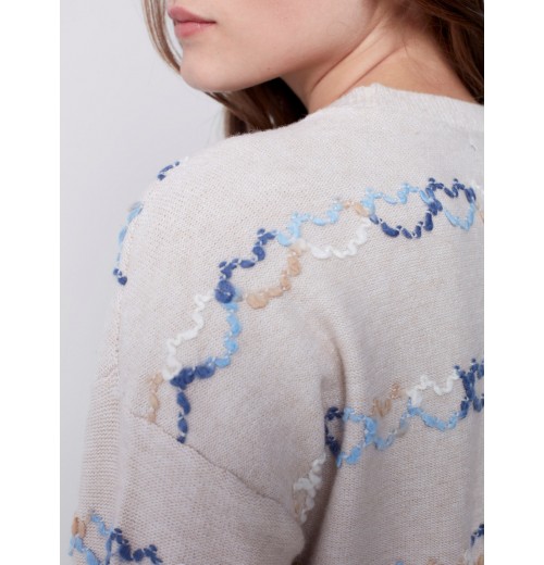 Sweater with Embroidered Hearts - Almond