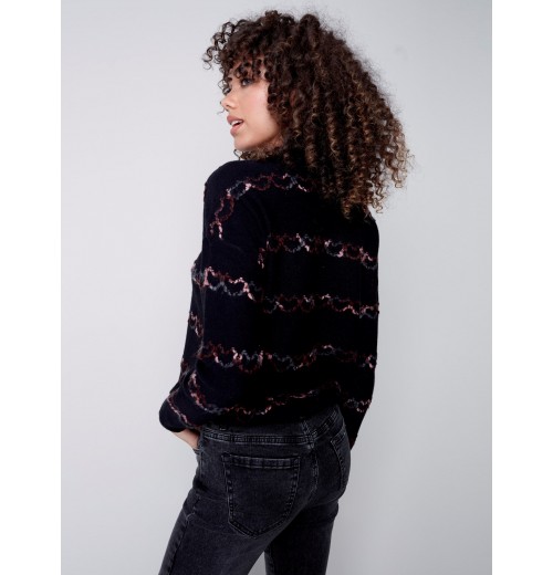 Sweater with Embroidered Hearts - Black