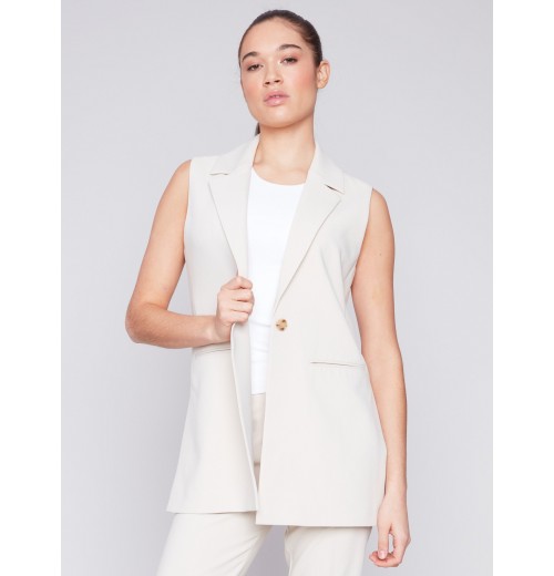 Tailored Blazer Vest - Beige