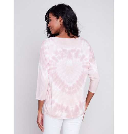 Tie Dye V-Neck Knit Top - Dusty Rose