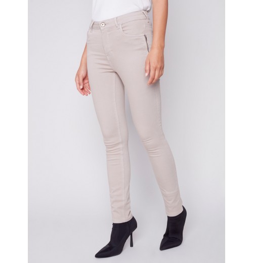 Twill Pants with Zipper Pocket Detail - Almond