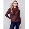 Two-Toned Cable Knit Cowl Neck Sweater - Cinnamon