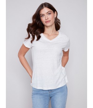 V-Neck Linen T-Shirt - Natural