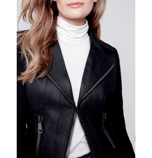 Vintage Faux Leather and Rib Knit Perfecto Jacket - Black