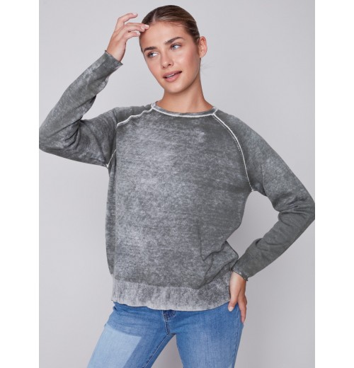 Washed-Out Color Effect Sweater - Spruce