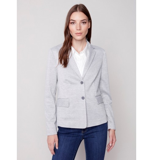 Yarn Dye Plaid Blazer - Light Gray